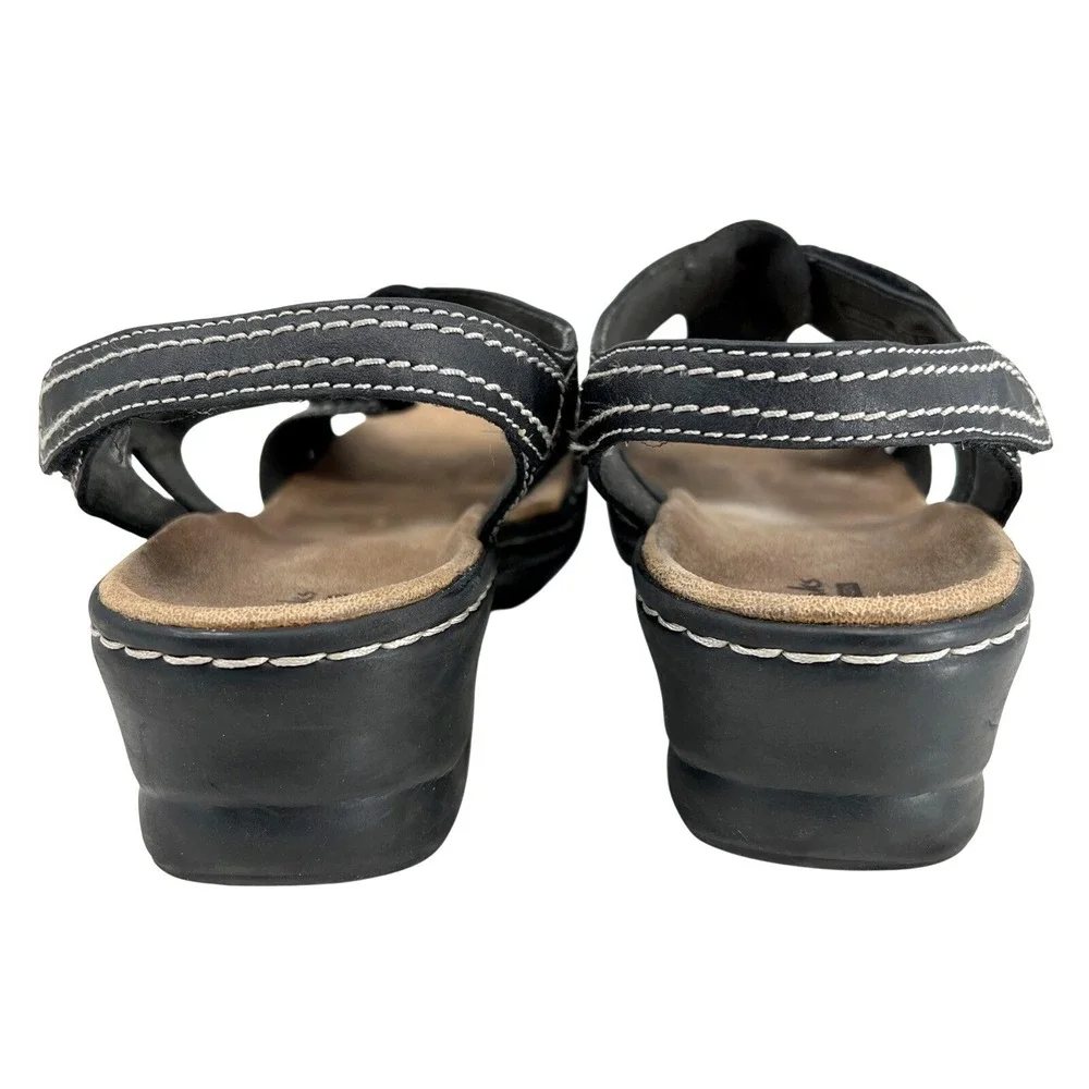 Clarks Lexi Walnut Sandals Womens 8.5 M Black Leather Wedge Casual Bow Stitching